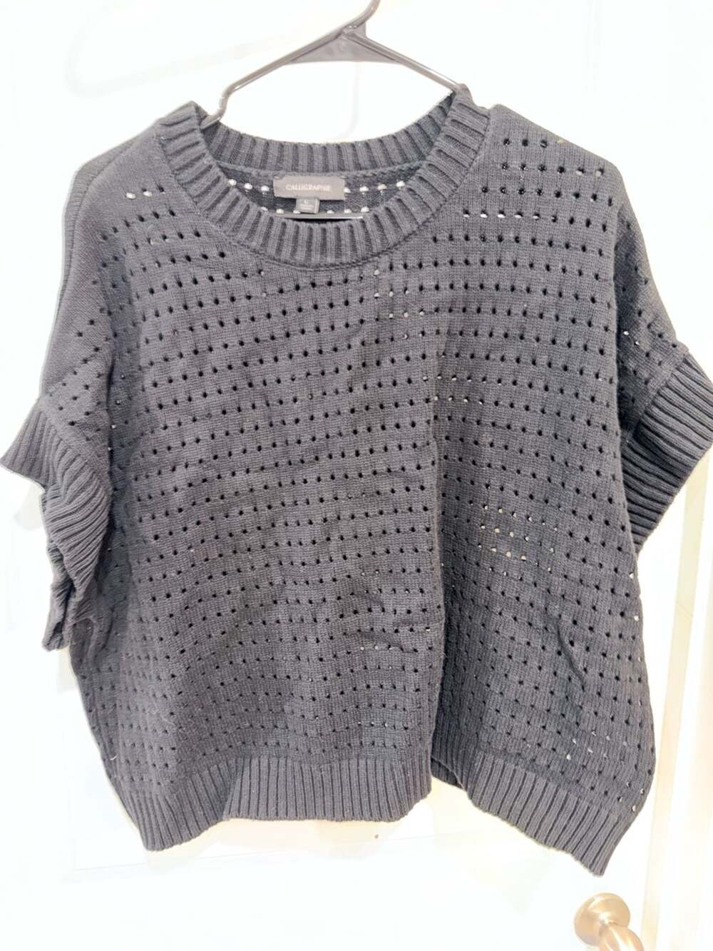Calligraphie Women's Gray Short Sleeve Open Knit Pullover Sweater Size Large